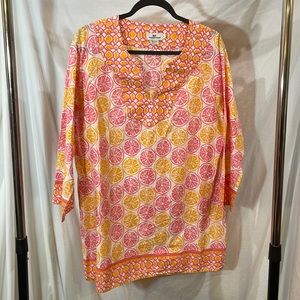 Vineyard Vines - Pink Orange Citrus 3/4 sleeve Cotton Tunic - XL